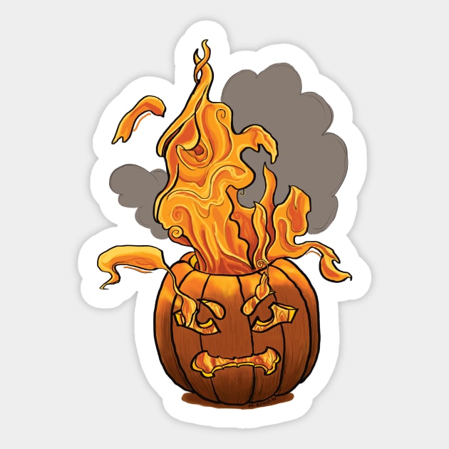 Pumpkin On Fire Sticker by mernstw